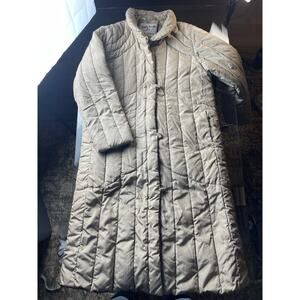 VINTAGE 80s/90s khaki Women’s quilted down long Puffer coat Lorella Originals-16